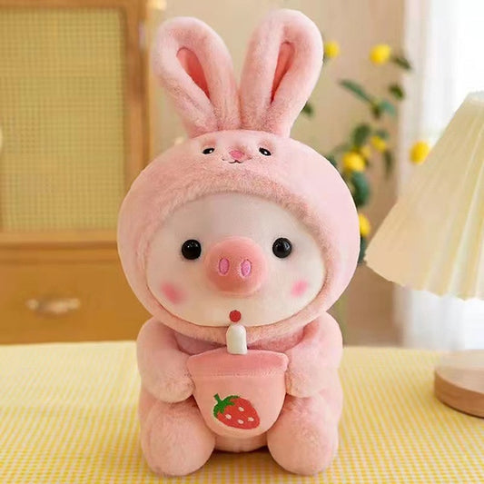 Plushy Pig with Bubble Tea Stuffed Toy